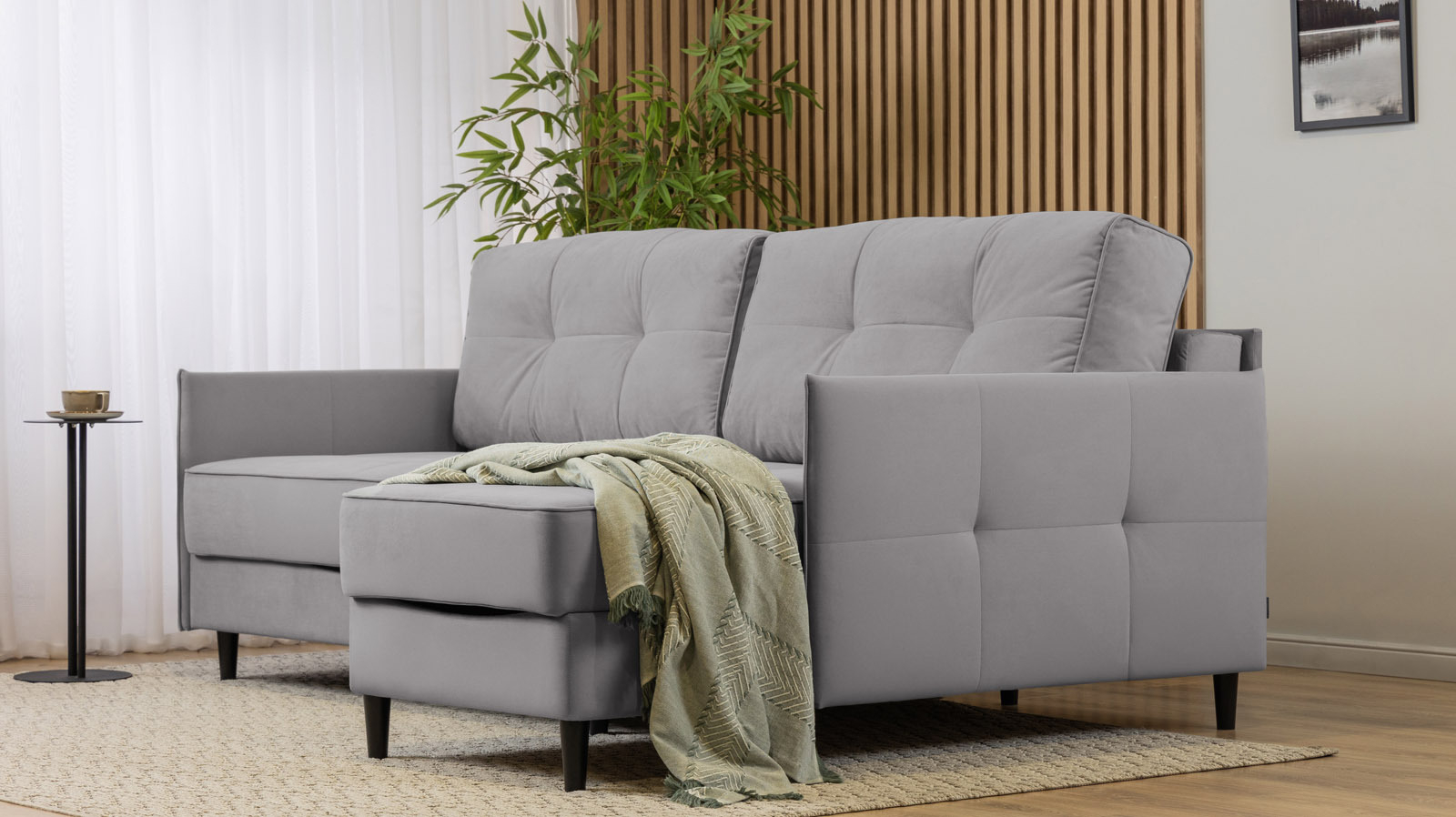 Диван Amani Pro угловой с узкими подлокотниками, ножки: пластик, Тк. Dumont 24 156x217 — купить в Озерце