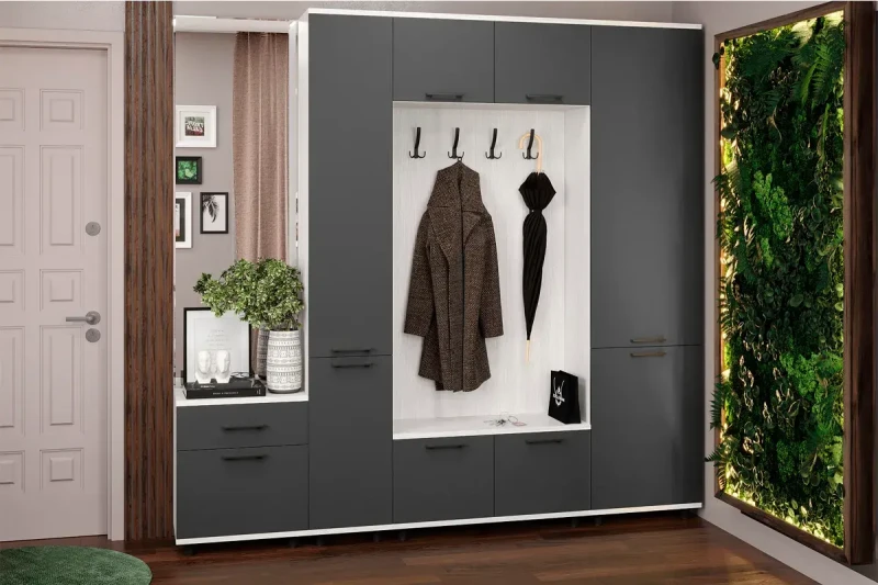 Прихожая Грейс комплект 3 (Снежный Ясень/Антрацит Матовый) - заказать на Ozerco.com Прихожая Грейс комплект 3 (Снежный Ясень/Антрацит Матовый) — Мебель-центр Озерцо