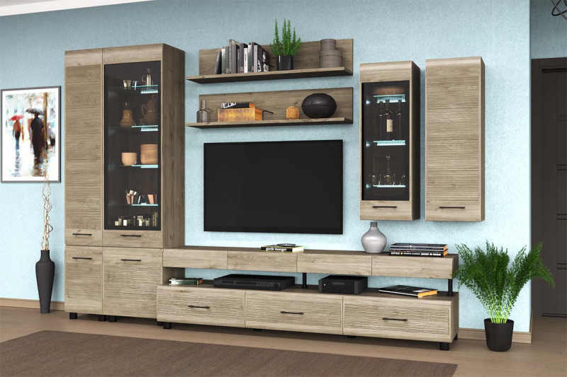 Гостиная Камелия-7 (Гикори Джексон Светлый) — Мебель-центр Озерцо