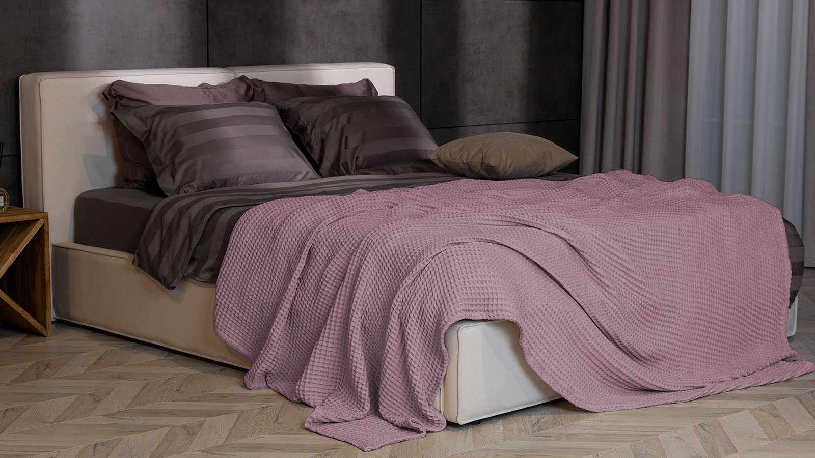 Покрывало хлопковое Waffle, цвет: орхидея 220x230 в мебель-центре Озерцо