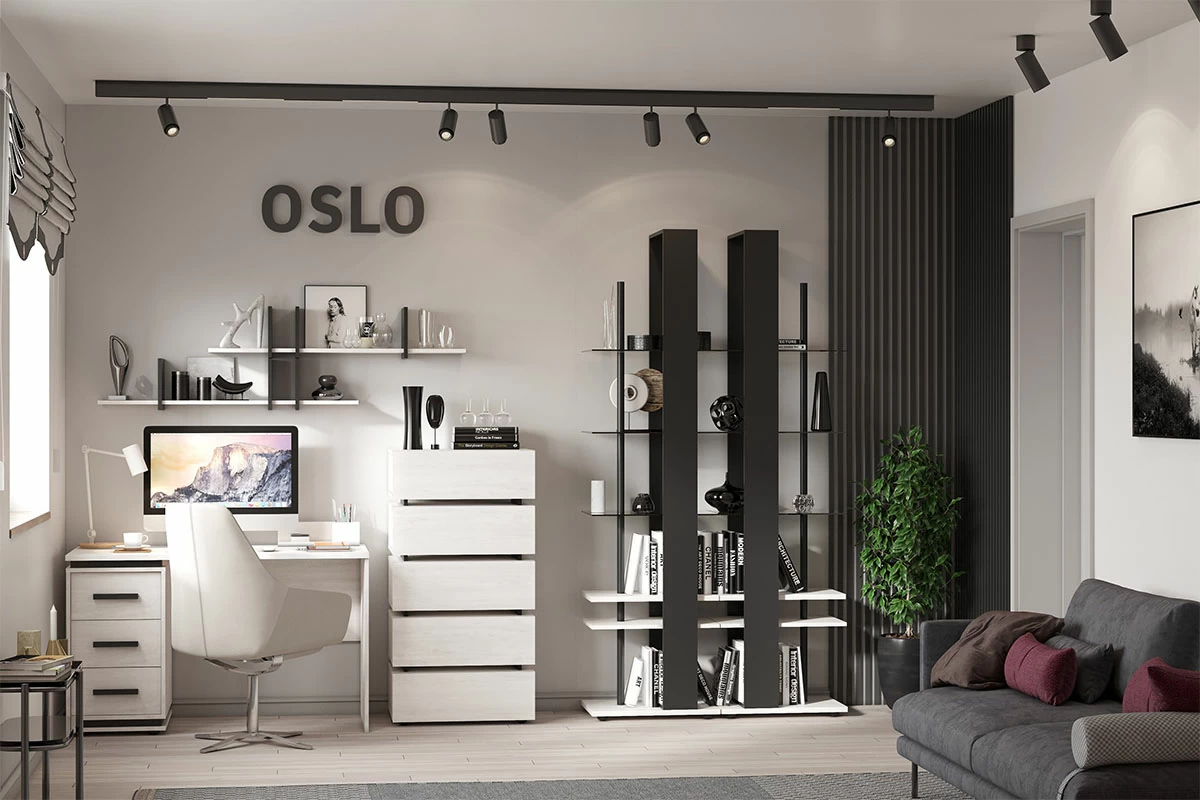 Комод 6 Oslo (Бетон Пайн светлый/Черный) — Мебель-центр Озерцо