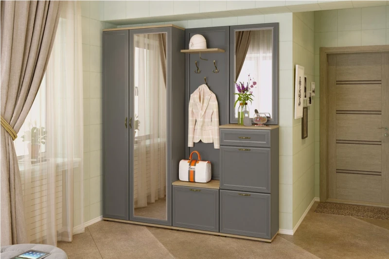Готовый комплект для прихожей Карина ПК-1001-ГС-СО (Гикори Джексон Светлый/Серый Оникс) — Мебель-центр Озерцо