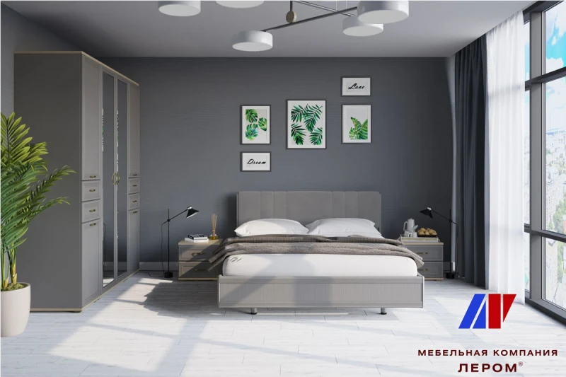 Готовый комплект для спальни СК-1004-ГС-СО-В (Гикори Джексон Светлый/Серый Оникс/Велюр) - купить в Озерце