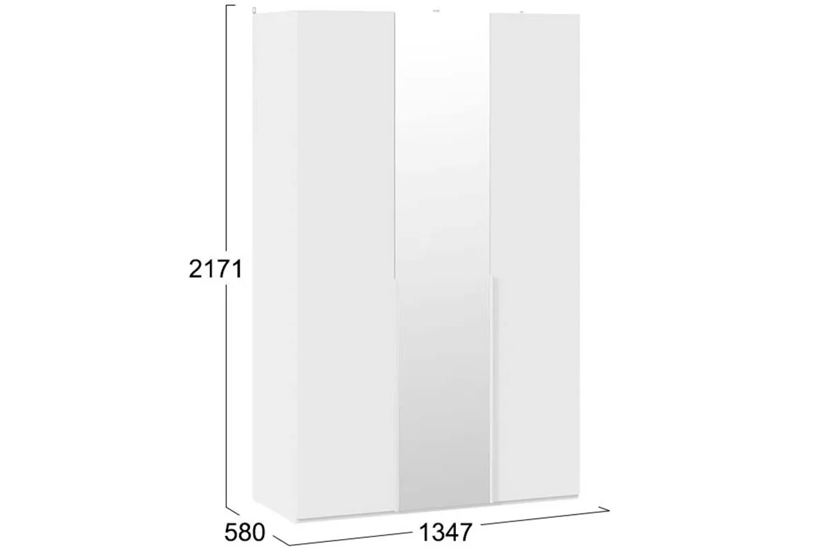 Шкаф для одежды Порто СМ-393.07.112 (580) с 2 глухими и 1 зеркальной дверями (Белый жемчуг/Белый софт) в мебель-центре Озерцо