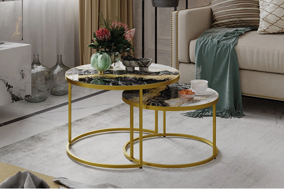 Стол журнальный Вега (Золото/Стекло Золотой мрамор) — Мебель-центр Озерцо