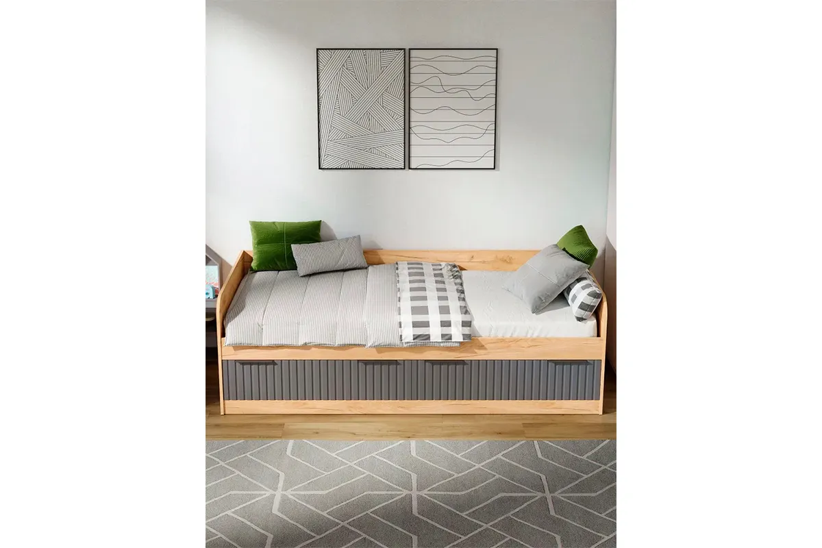 Кровать комбинированная Хилтон 90х200 Тип 1 (Дуб Крафт золотой/Графит матовый) - купить в Озерце