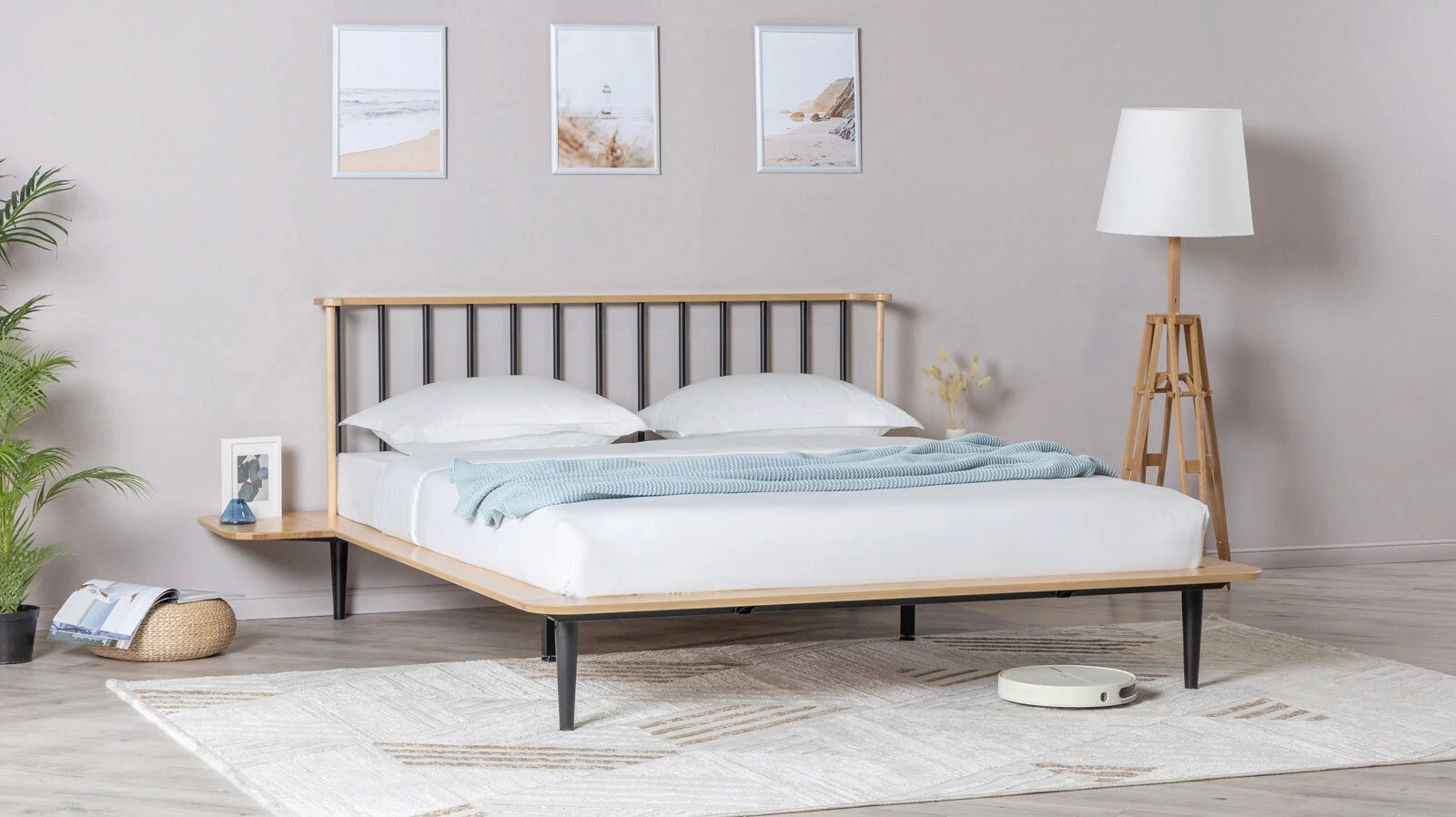 Кровать со съемными столиками Barna, цвет Nature, 160x200 - купить в Озерце