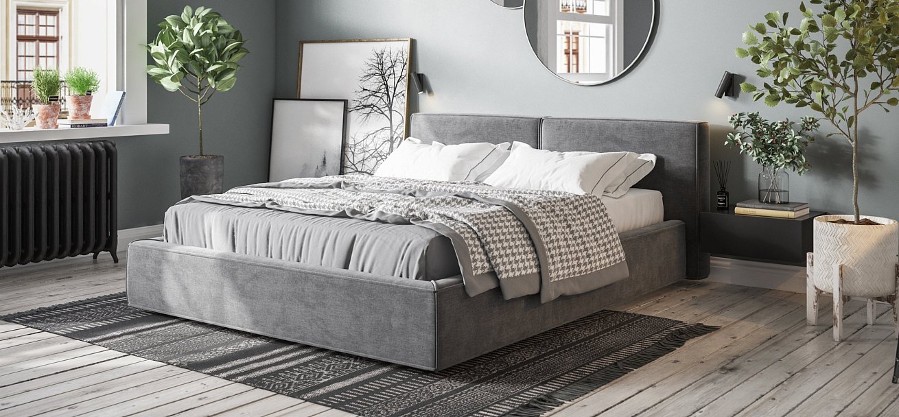 Норд Кровать+ПМ 160*200 Велюр Монолит серый - купить в Озерце