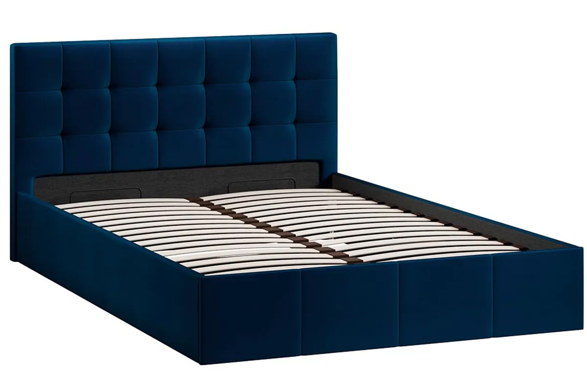 Кровать Эмма с ПМ и заглушиной 140х200 (Велюр/Confetti Blue) - купить в Озерце