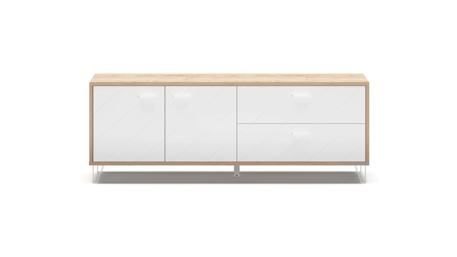 Тумба двухдверная с 2 ящиками Agira 42x180.5, цвет Гикори кингстон+Белый блеск — купить в Озерце