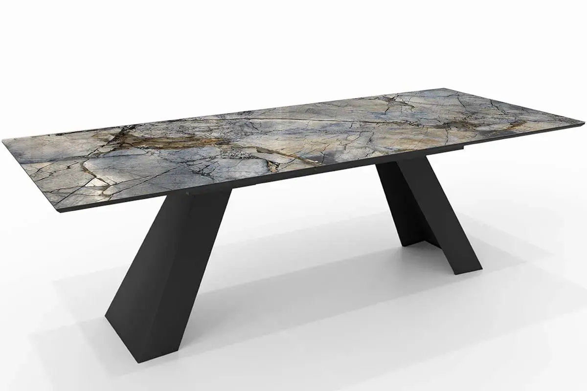 Стол обеденный Оникс 1800(2300) (Стекло с фотопечатью Магеллан / МДФ Черная шагрень / рама черная / металл черный) - купить в Озерце