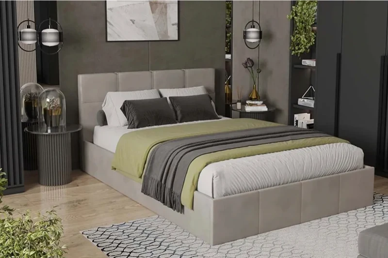 Кровать Лора с мягкой обивкой и заглушиной с ПМ 140х200 (Велюр / Confetti Smoke) - купить в Озерце