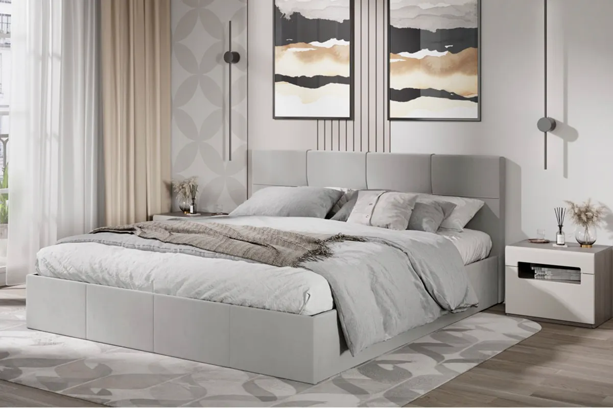 Кровать Лора с ПМ и заглушиной 180х200 (Велюр / Confetti Silver) - купить в Озерце