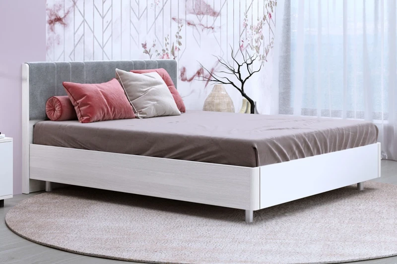 Кровать КР-5013-СЯ-БГ 160х200 (Снежный Ясень/Белый Бриллиант Глянцевый) - купить в Озерце