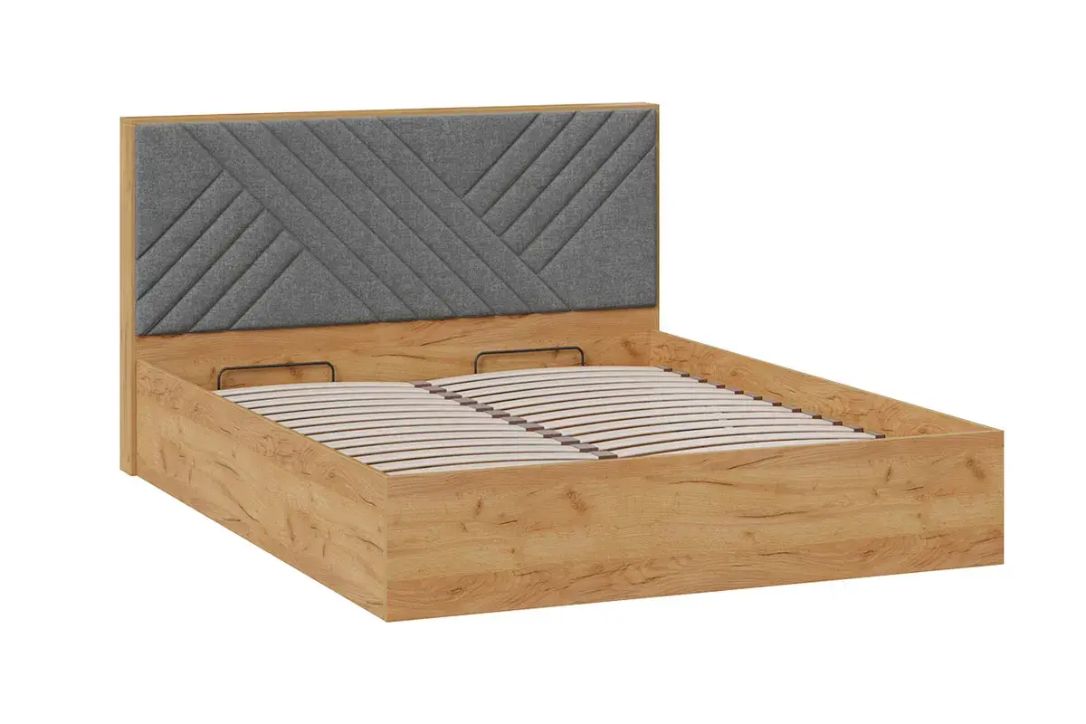 Кровать Хилтон универсальная с ПМ Тип 1 160х200 (Дуб Крафт золотой/Велюр серый) - купить в Озерце