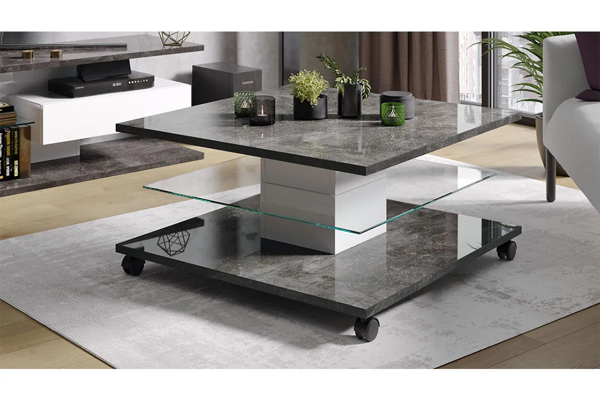 Стол журнальный Diamond тип 1 (Белый/Ателье темный глянец) — Мебель-центр Озерцо