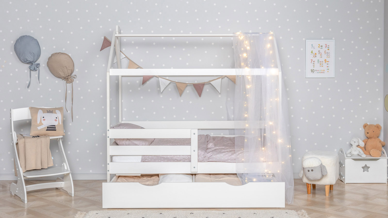 Детская кровать Neo высокий домик, цвет: Белый 80x160 — Мебель-центр Озерцо