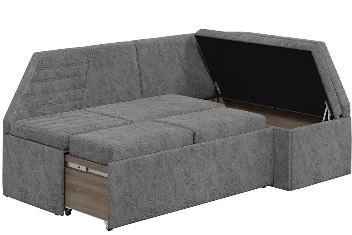 Скамья угловая Лондон со спальным местом Исп. 2 (Дуб сонома трюфель/Микровелюр Wellmart Silver) - купить в Озерце