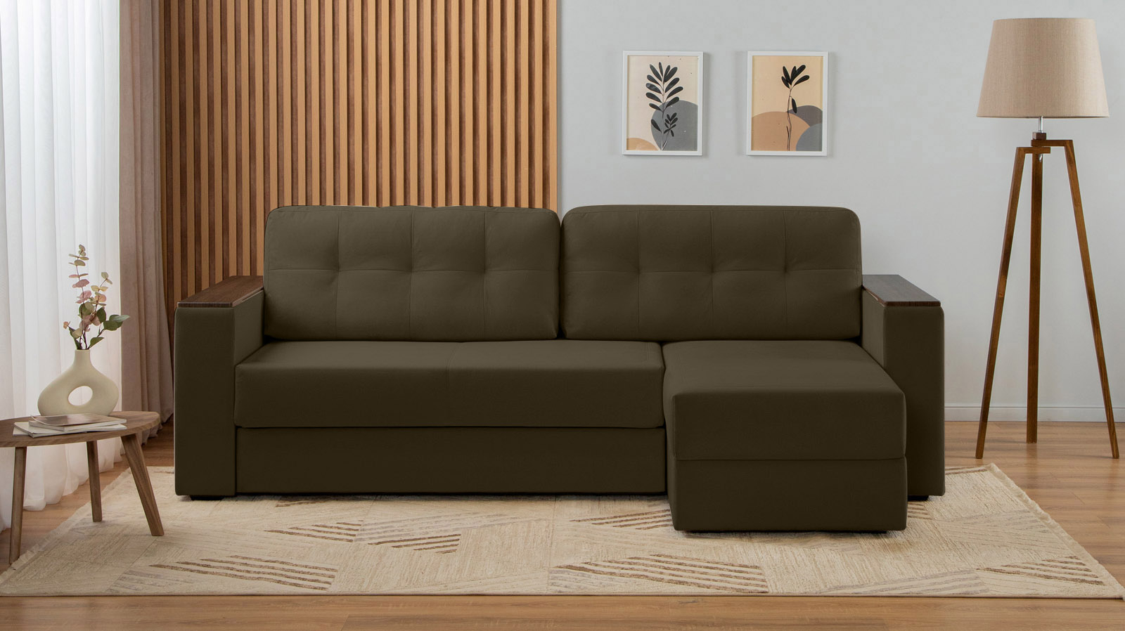 Диван угловой Loko Pro с хранением в подлокотниках, ткань Sky Velvet 12 164x212 — в мебель-центре Озерцо