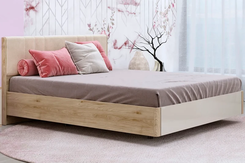 Кровать КР-5013-ГС-КГ-В 160х200 (Гикори Джексон Светлый/Кашемир Глянцевый/Велюр) - купить в Озерце