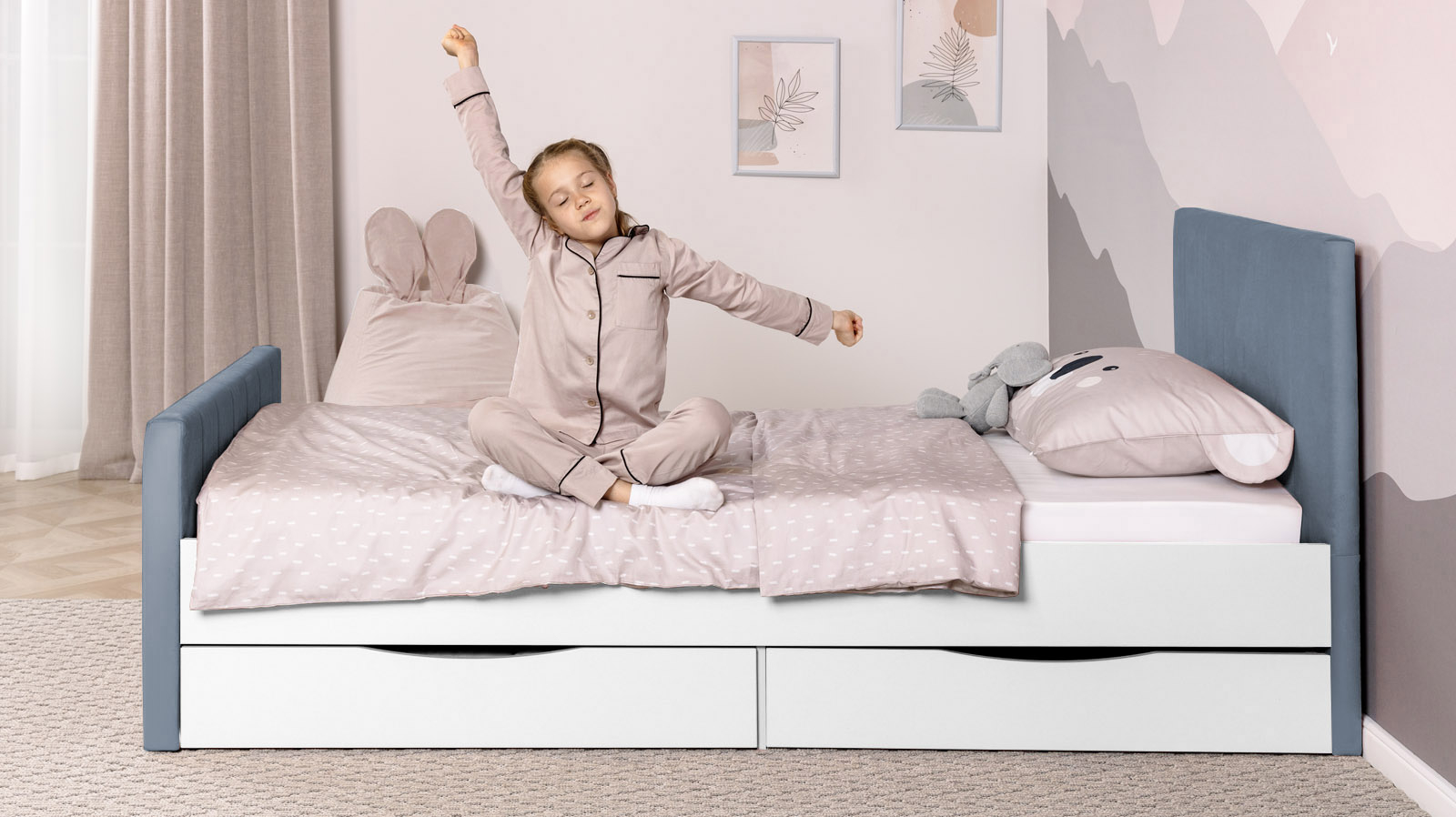 Кровать подростковая Olly, цвет: Белый базовый, Тк. Casanova Ice 90x200 — Мебель-центр Озерцо