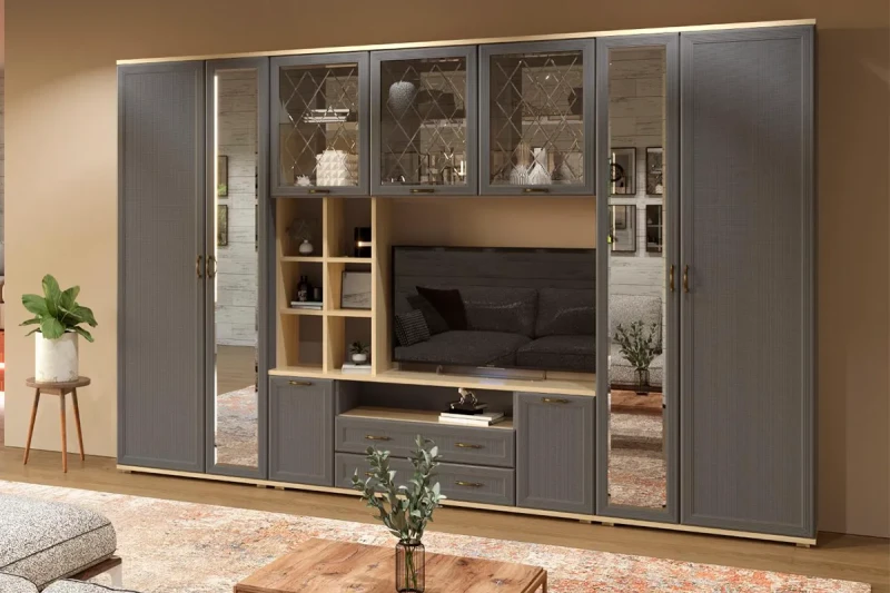 Гостиная Карина-6 (Ясень Асахи/Серый Оникс) — Мебель-центр Озерцо