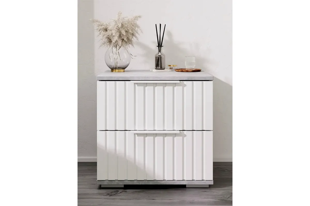 Тумба прикроватная Хилтон (Ателье светлый/Белый матовый) — Мебель-центр Озерцо