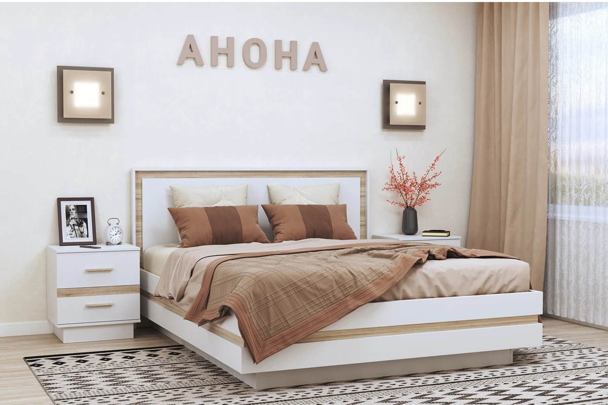 Кровать Анона 1 со стационарным основанием 180х200 (Белый/Дуб Сонома) - купить в Озерце
