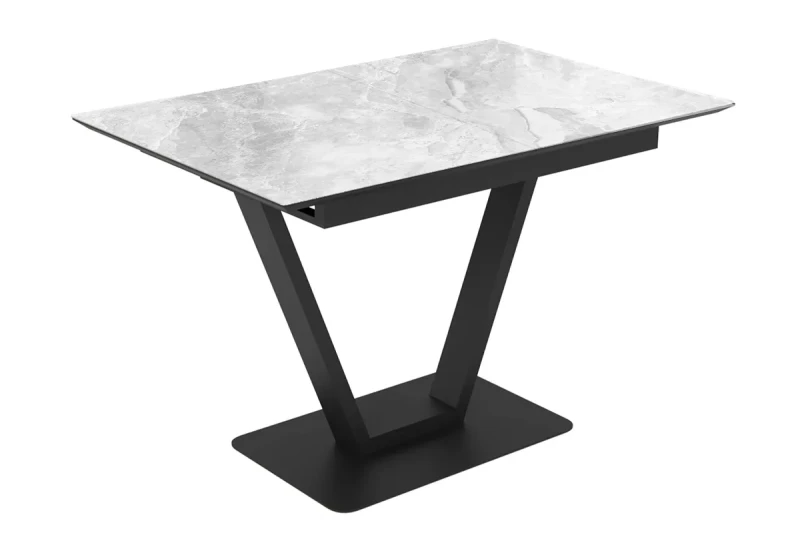 Стол обеденный Луи 1200(1600) (Стекло Оптивайт с фотопечатью Обсидан / МДФ черная шагрень / Металл черный) - купить в Озерце