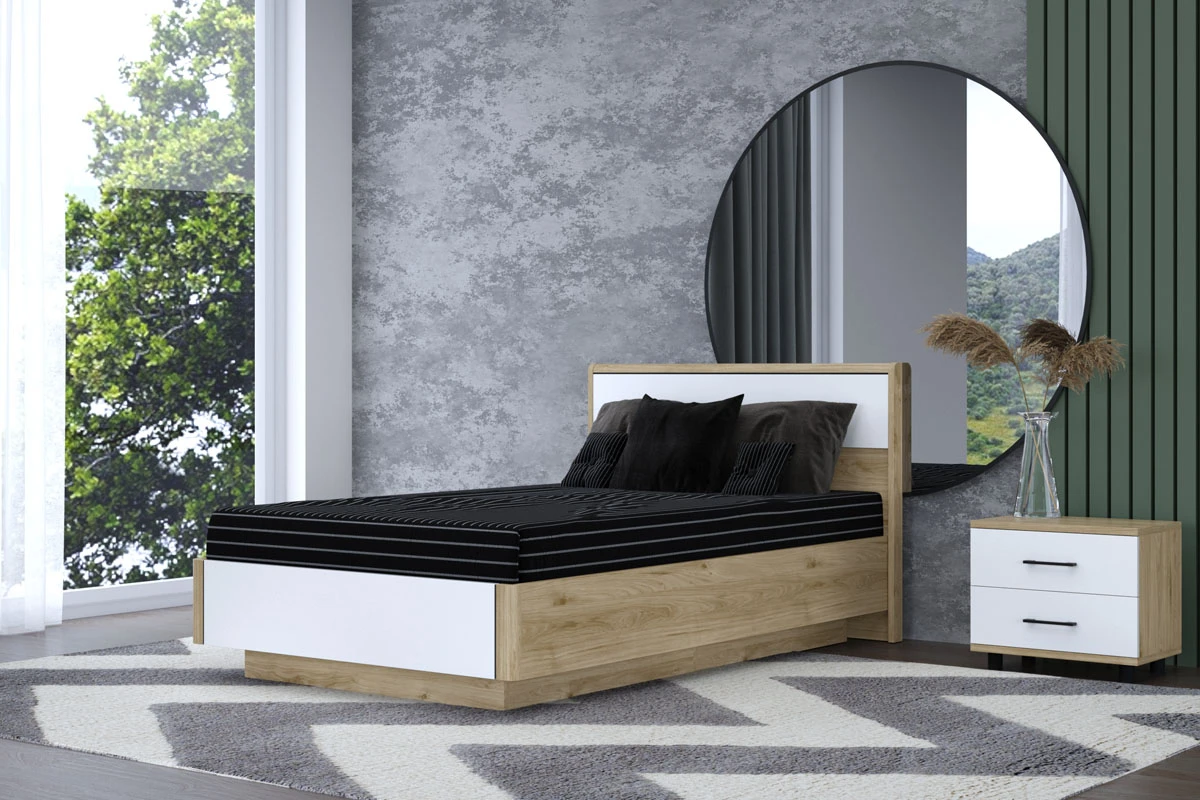 Кровать КР-4002 с ПМ 140х200 ГС-БГ (Гикори Джексон Светлый/Белый Бриллиант Глянцевый) - купить в Озерце