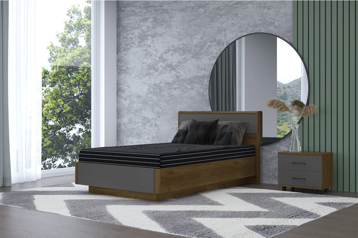 Кровать КР-4001-ГТ-АМ (Гикори Джексон Темный/Антрацит Матовый) - купить в Озерце