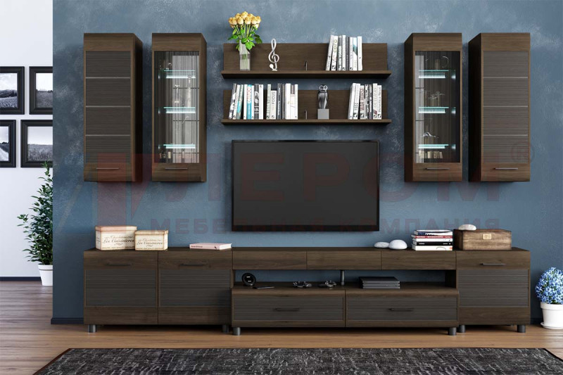 Гостиная Камелия-9 (Гикори Джексон Темный комбинированный) — Мебель-центр Озерцо