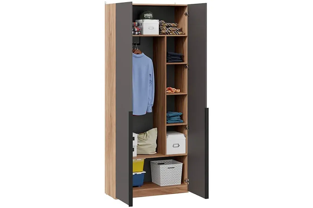 Шкаф для одежды Порто СМ-393.07.223 (366) (Яблоня Беллуно/Графит софт) в мебель-центре Озерцо