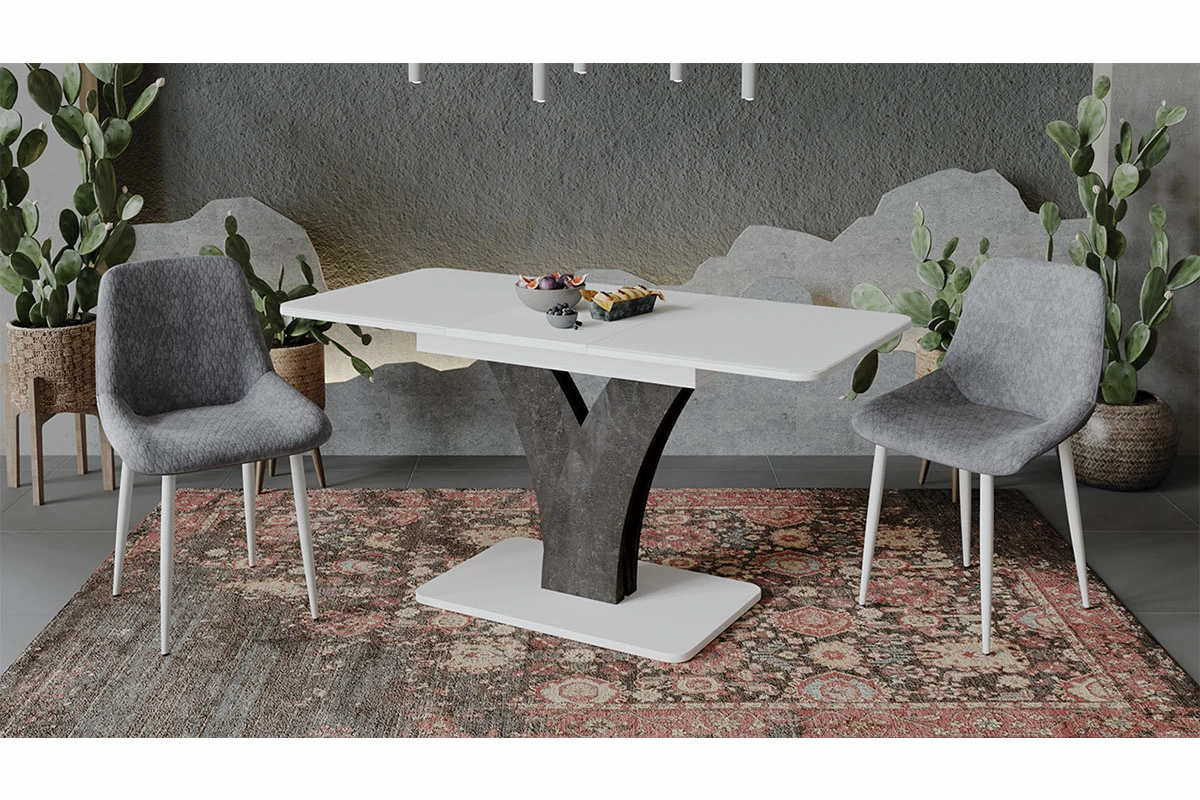 Стол обеденный раздвижной Люксембург Тип 2 (Белый/Ателье темный/Стекло белое матовое) - купить в Озерце