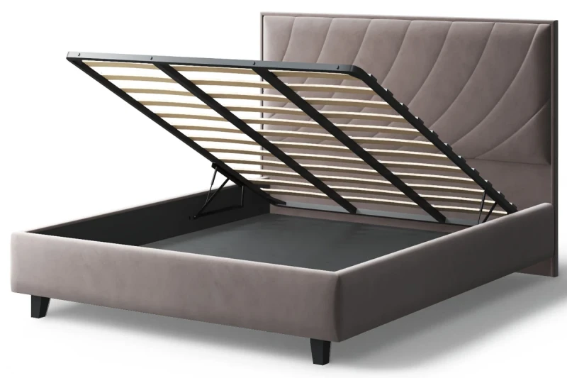 Кровать на опоре София с ПМ и бельев. ящ 140х200 (Бренди лайт 05/Кофе) - купить в Озерце