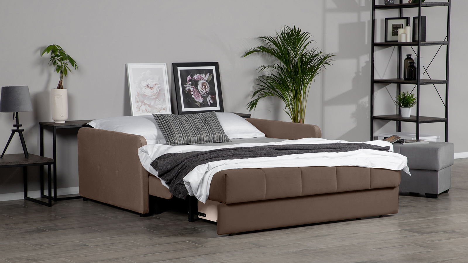 Диван - кровать Domo Pro с узкими подлокотниками, стежка квадрат, ткань Casanova Chocolate 180x216 — купить в Озерце