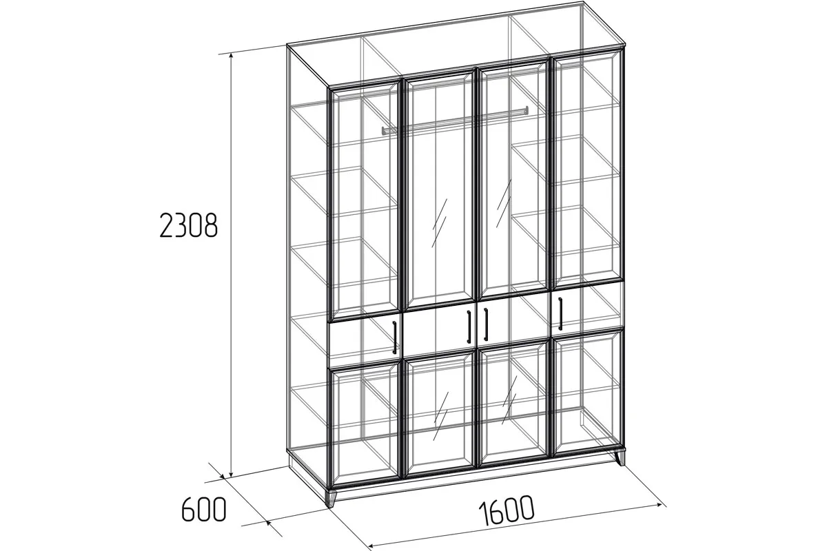 Шкаф для одежды и белья Aurelio 555 (Белый/Блеквуд Сатиновый) в мебель-центре Озерцо