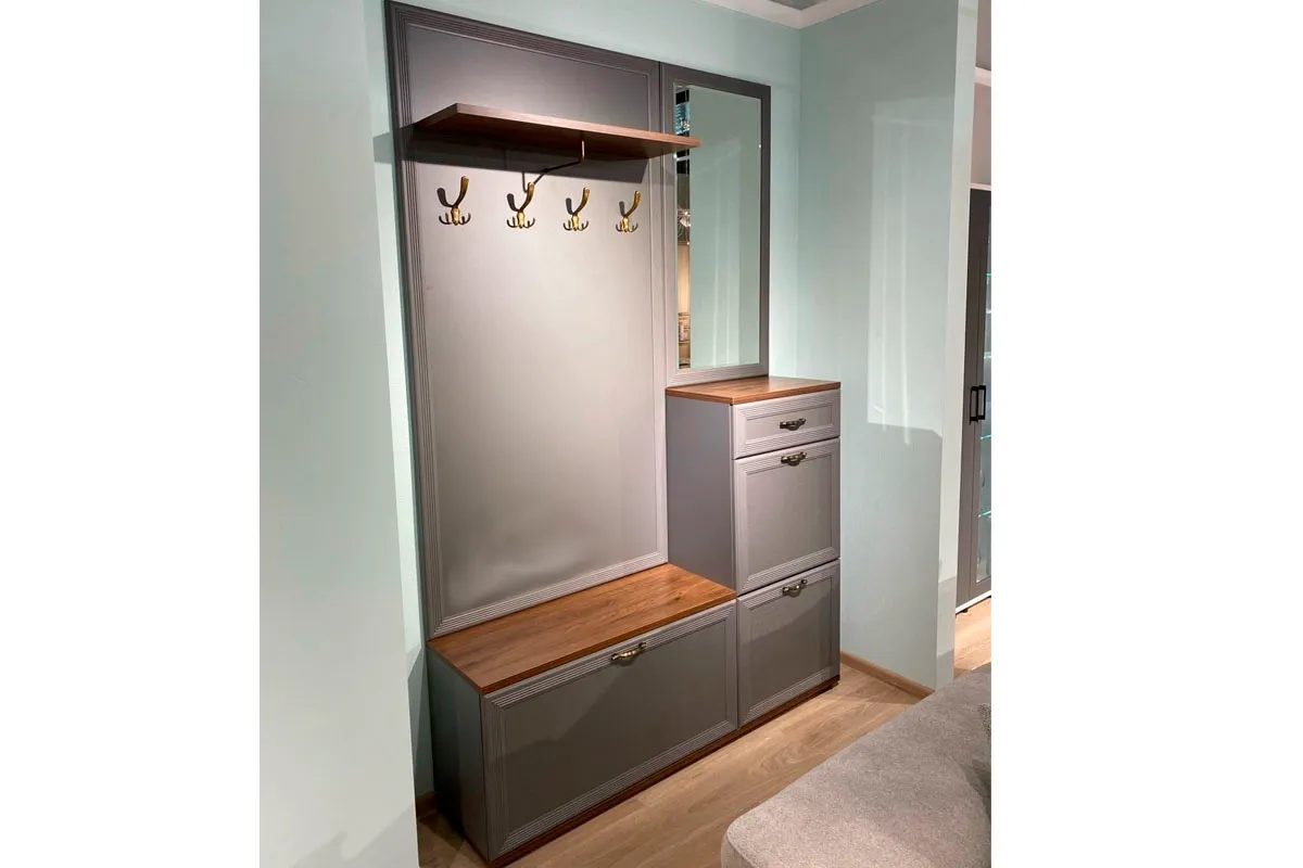 Готовый комплект для прихожей Карина ПК-1002-ГТ-СО (Гикори Джексон Темный/Серый Оникс) — Мебель-центр Озерцо