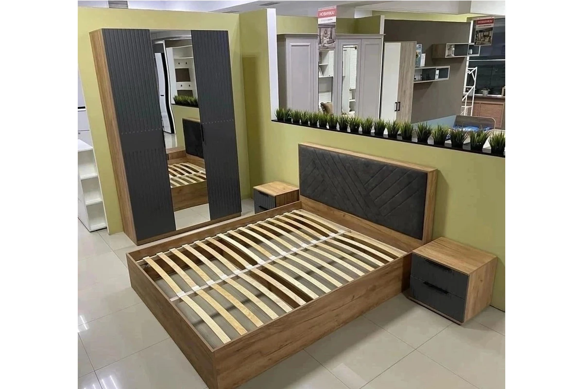 Кровать Хилтон универсальная Тип 1 160х200 (Дуб Крафт золотой/Велюр серый) - купить в Озерце