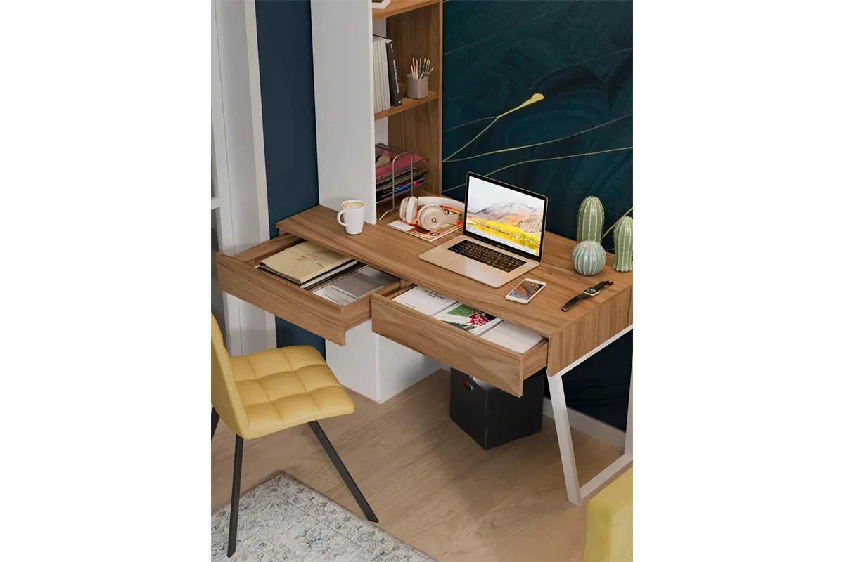 Стол письменный со шкафом Порто СМ-393.15.012 (Белый жемчуг/Яблоня беллуно/Белый софт) — Мебель-центр Озерцо