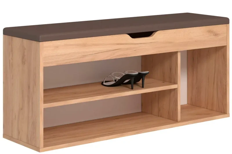 Тумба для обуви Лаки Тип 3 (Дуб Крафт Золотой/Экокожа Коричневая) — Мебель-центр Озерцо