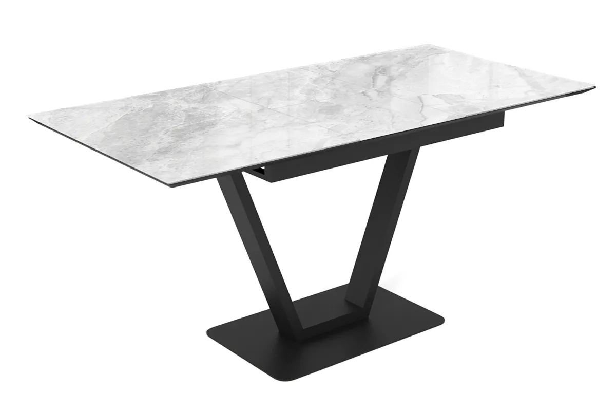 Стол обеденный Луи 1200(1600) (Стекло Оптивайт с фотопечатью Обсидан / МДФ черная шагрень / Металл черный) - купить в Озерце