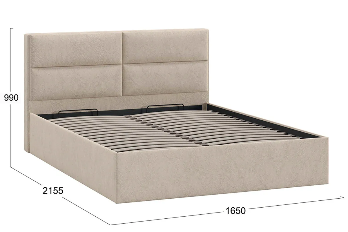 Кровать универсальная Глосс с ПМ Тип 1 без заглушины 160х200 (Микровелюр/Wellmart Dark Beige) - купить в Озерце