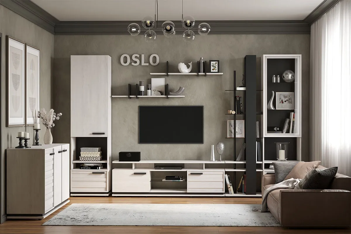 Тумба МЦН 5 Oslo (Бетон Пайн светлый/Черный) — Мебель-центр Озерцо