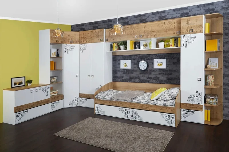 Детский гарнитур Оксфорд Комплект 4 (Ривьера/Белый с рисунком) — Мебель-центр Озерцо