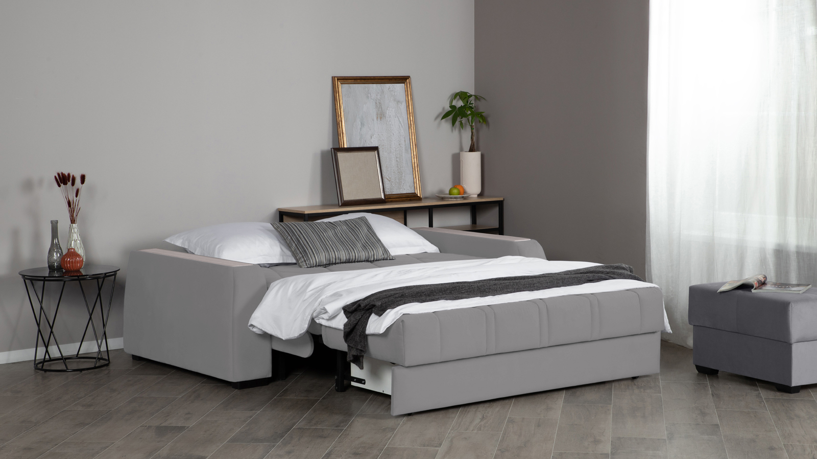 Диван - кровать Domo Pro с накладкой цвета ясень, стежка ромб, ткань Sky Velvet 08 140x216 — в мебель-центре Озерцо