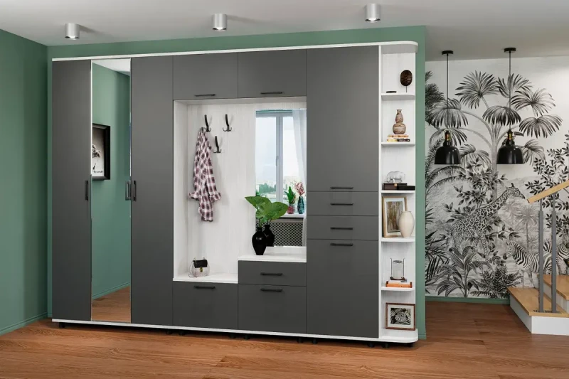 Прихожая Грейс комплект 5 (Снежный Ясень/Антрацит Матовый) - заказать на Ozerco.com Прихожая Грейс комплект 5 (Снежный Ясень/Антрацит Матовый) — Мебель-центр Озерцо