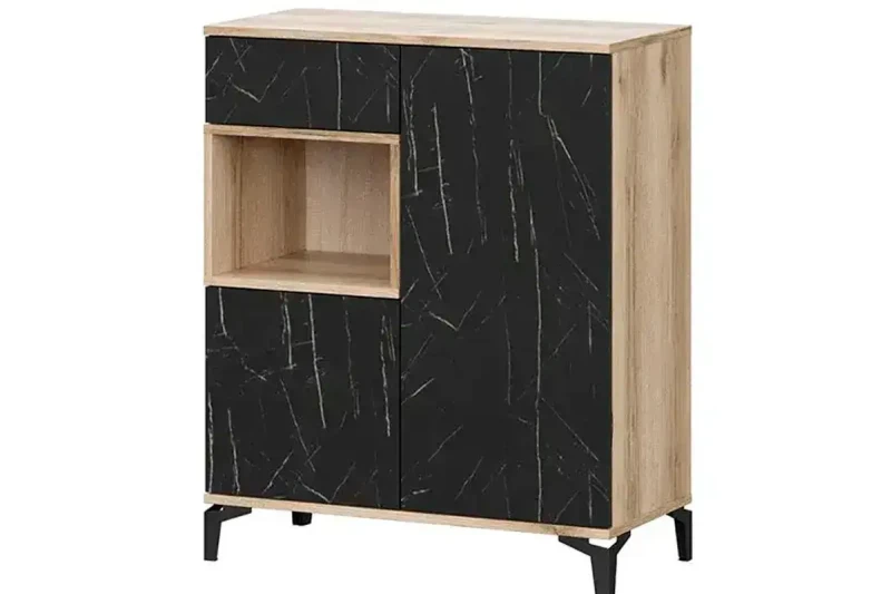 Комод Луксор-13 ( Дуб Делано светлый/Камень Пьетра черный) — Мебель-центр Озерцо