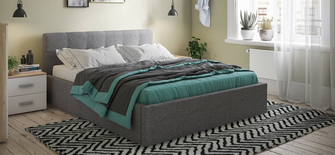 Кровать Белла 140*200 рогожка Malmo серая - купить в Озерце