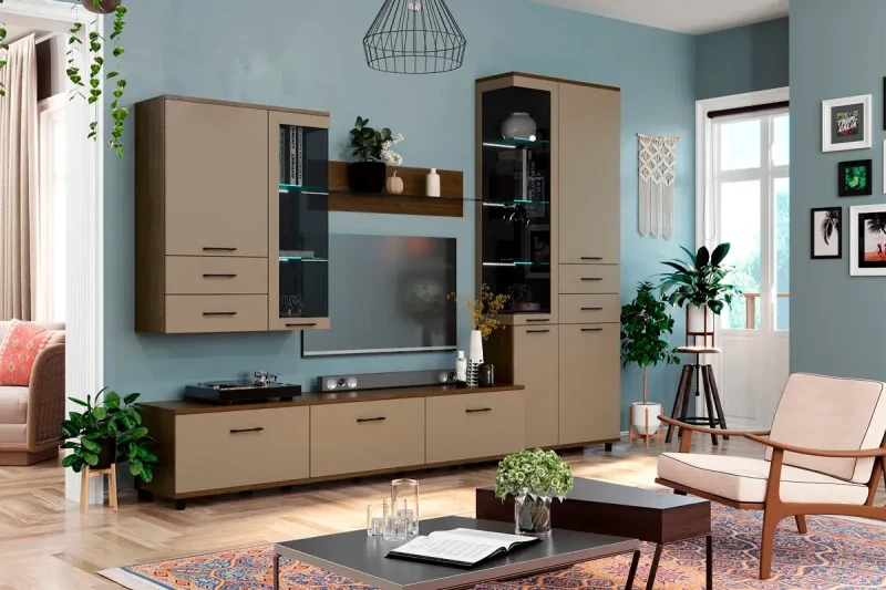 Гостиная Грейс комплект 11 (Гикори Джексон темный/Латте Матовый) — Мебель-центр Озерцо